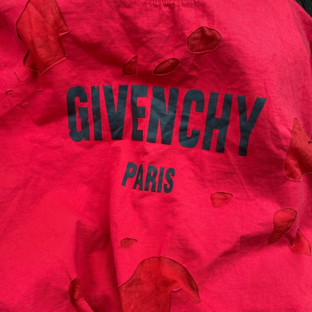 Givenchy Men's Red Distressed Logo T-shirt